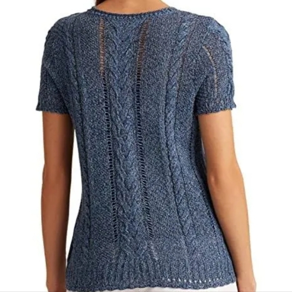 Lauren Ralph Lauren Preppy Breathable Summer Cable Knit Sweater Indigo Marl M - Picture 3 of 12